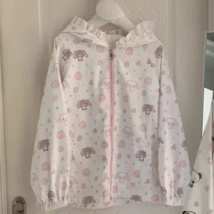 Luźna kurtka damska z kapturem w stylu kawaii Y2k Czarny
