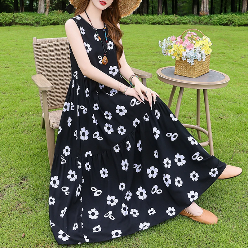 Luźna sukienka casualowa O-neck plus size na lato 2025 Armijna zieleń