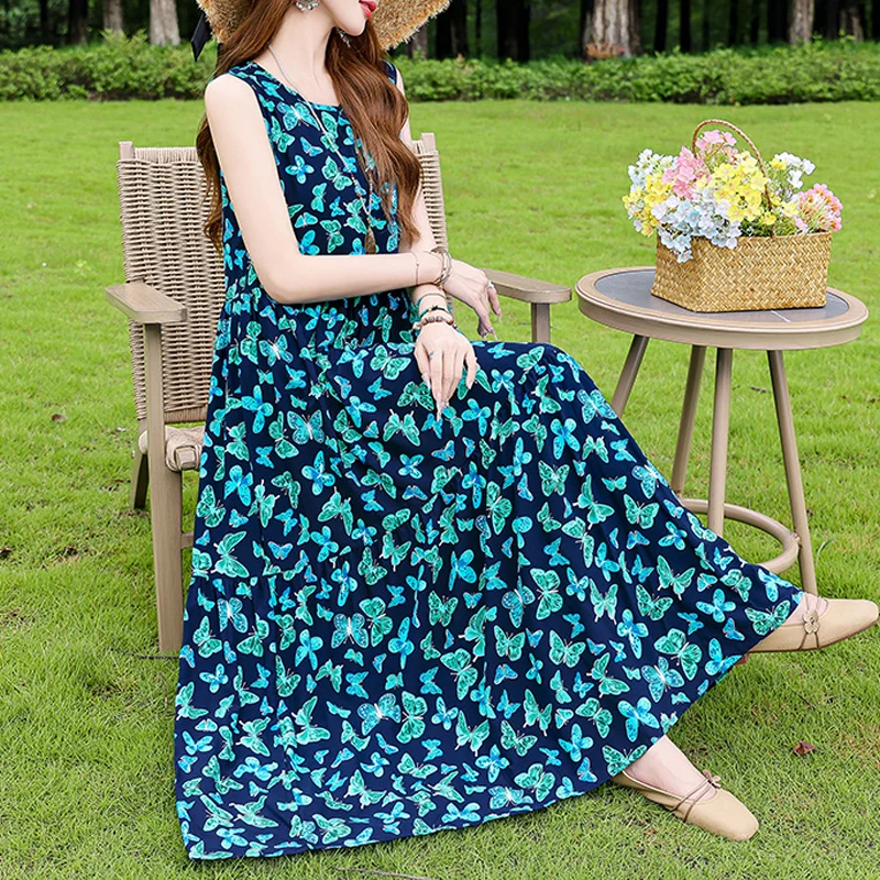 Luźna sukienka casualowa O-neck plus size na lato 2025 Beżowy
