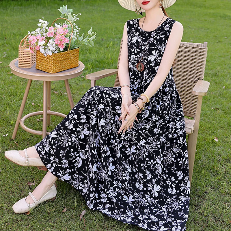 Luźna sukienka casualowa O-neck plus size na lato 2025 Czerwony