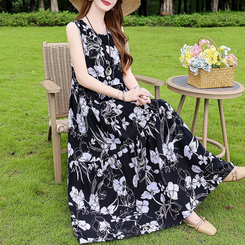 Luźna sukienka casualowa O-neck plus size na lato 2025 Kolba
