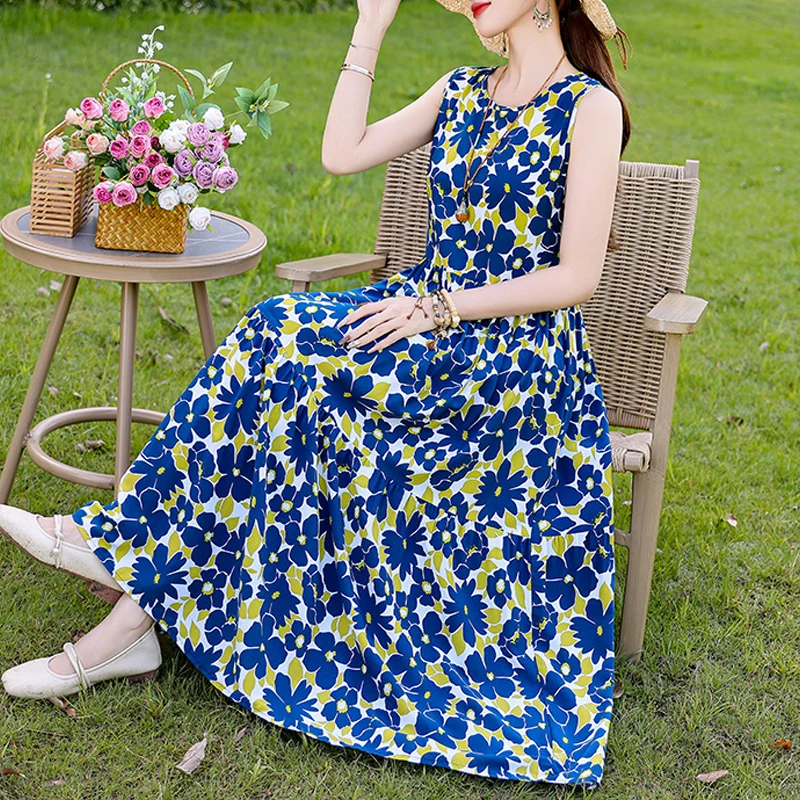 Luźna sukienka casualowa O-neck plus size na lato 2025 Srebrny