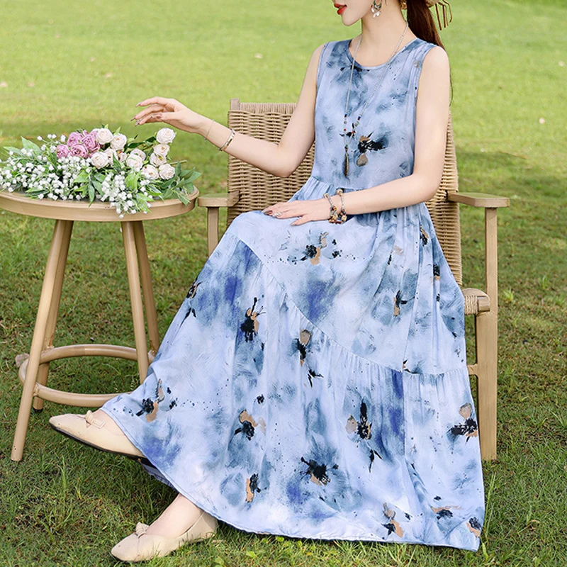 Luźna sukienka casualowa O-neck plus size na lato 2025 Zielony