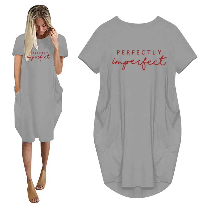 Luźna sukienka mini plus size z kieszeniami Brązowy