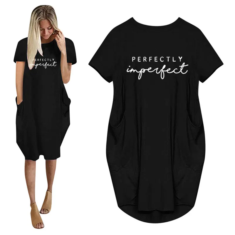 Luźna sukienka mini plus size z kieszeniami Czarny
