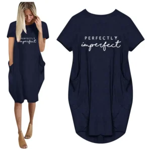 Luźna sukienka mini plus size z kieszeniami Niebieski