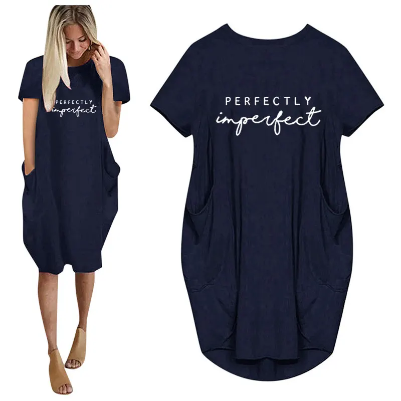 Luźna sukienka mini plus size z kieszeniami Niebieski