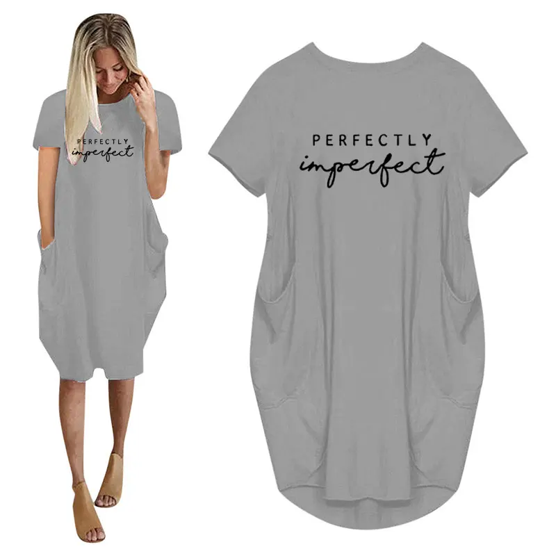 Luźna sukienka mini plus size z kieszeniami Szary