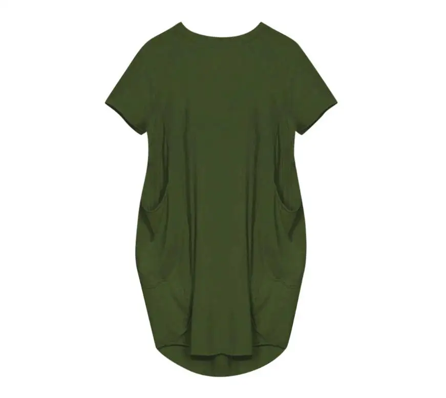 Luźna sukienka plus size z krótkim rękawem Armijna zieleń