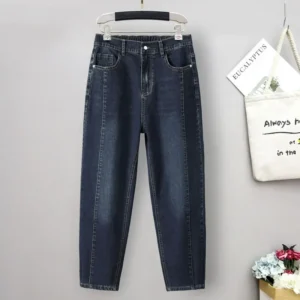 Luźne dżinsy damskie z wysokim stanem Baggy Mom Jeans Beżowy