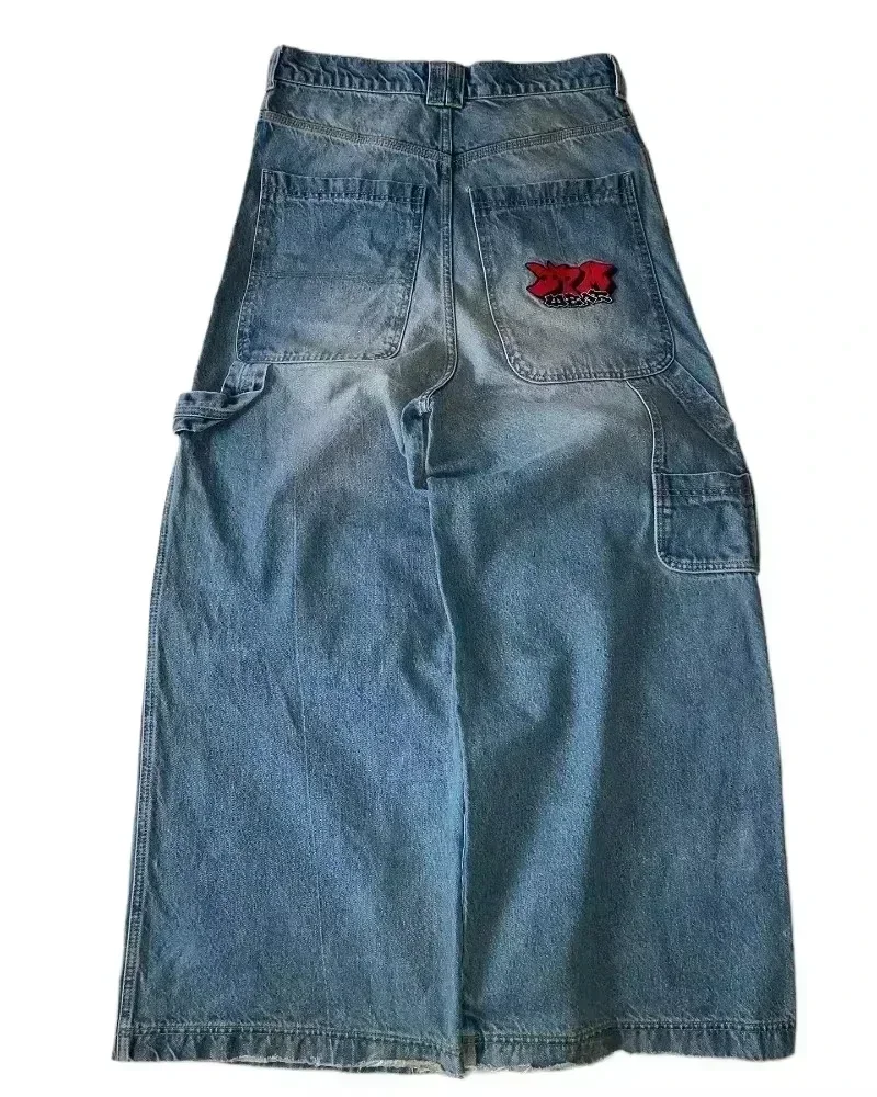 Luźne jeansy z szeroką nogawką w stylu Y2K Cyjan