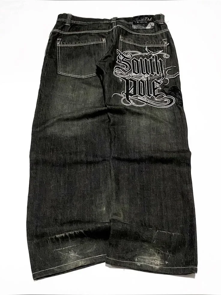 Luźne jeansy w stylu Y2K gothic streetwear Armijna zieleń