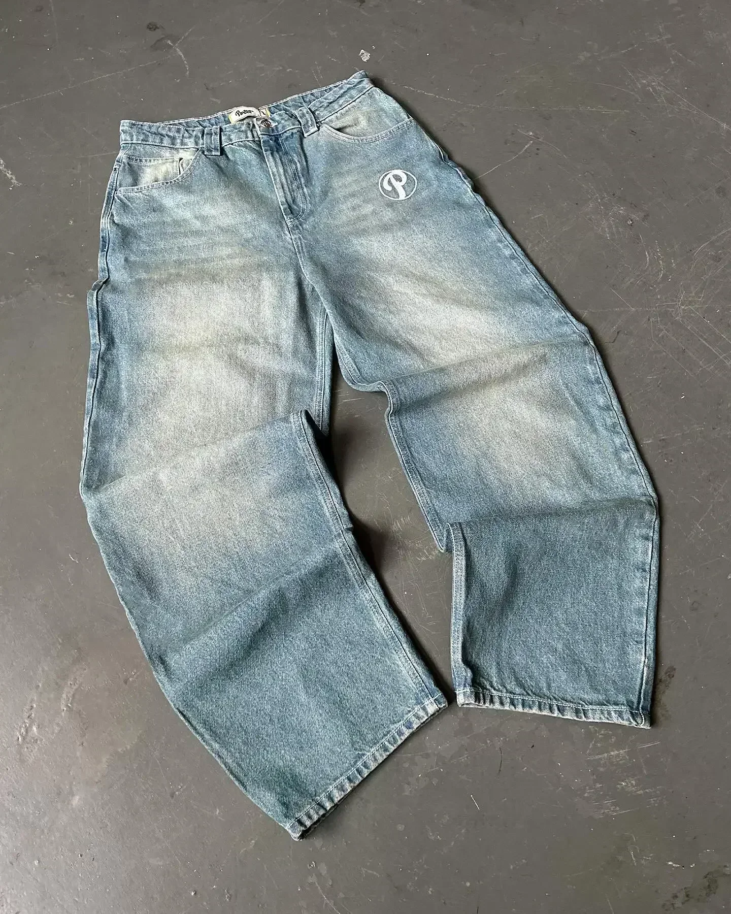 Luźne jeansy w stylu Y2K gothic streetwear Czarny
