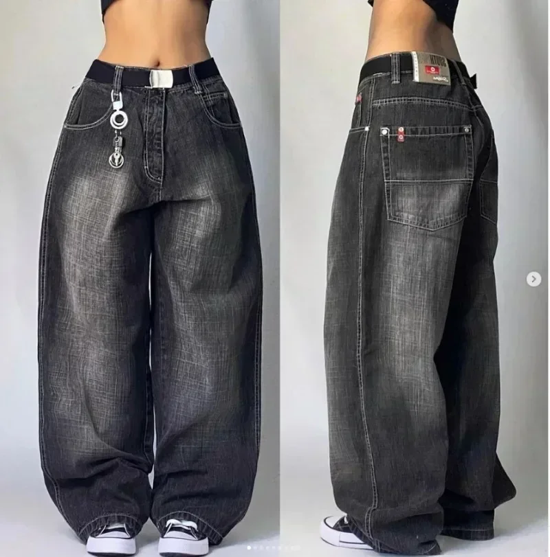 Luźne jeansy w stylu Y2K gothic streetwear Niebieski