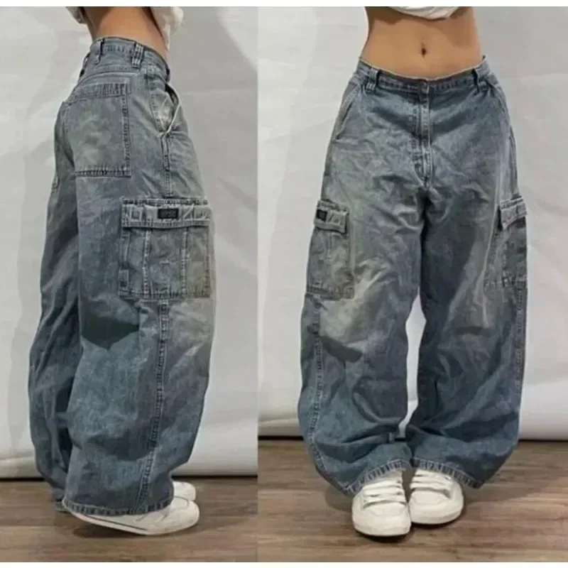 Luźne jeansy w stylu Y2K gothic streetwear Złoto