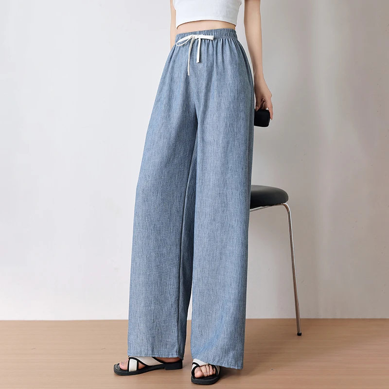 Luźne spodnie damskie plus size – codzienne i wygodne Niebieski
