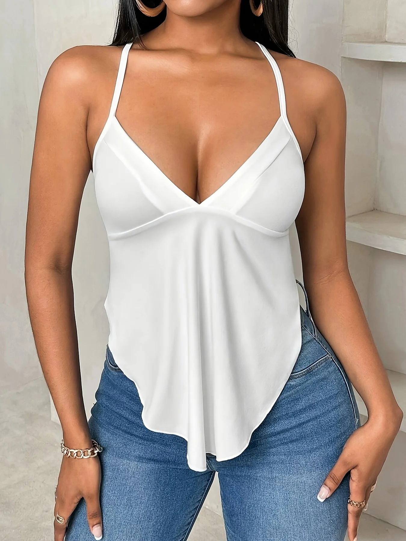 Luźna kamizelka dzianinowa oversize plus size na lato Biały