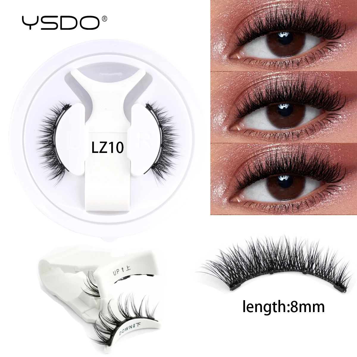 Magnetyczne rzęsy wielokrotnego użytku 3D bez kleju z pęsetą Szczotkowany mosiądz
