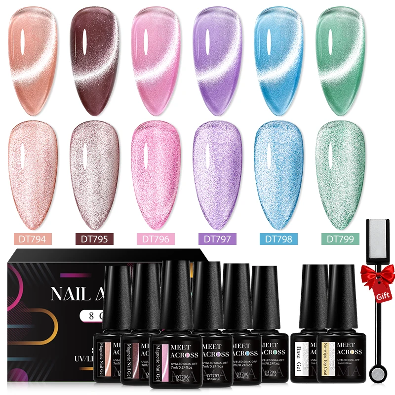 Magnetyczny żel do paznokci cat eye Moonlight – zestaw 8 sztuk Burgundia