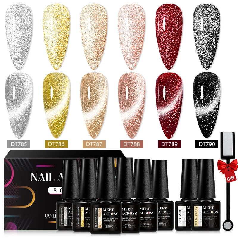 Magnetyczny żel do paznokci cat eye Moonlight – zestaw 8 sztuk Jasnożółty