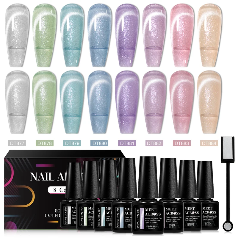 Magnetyczny żel do paznokci cat eye Moonlight – zestaw 8 sztuk Jasny