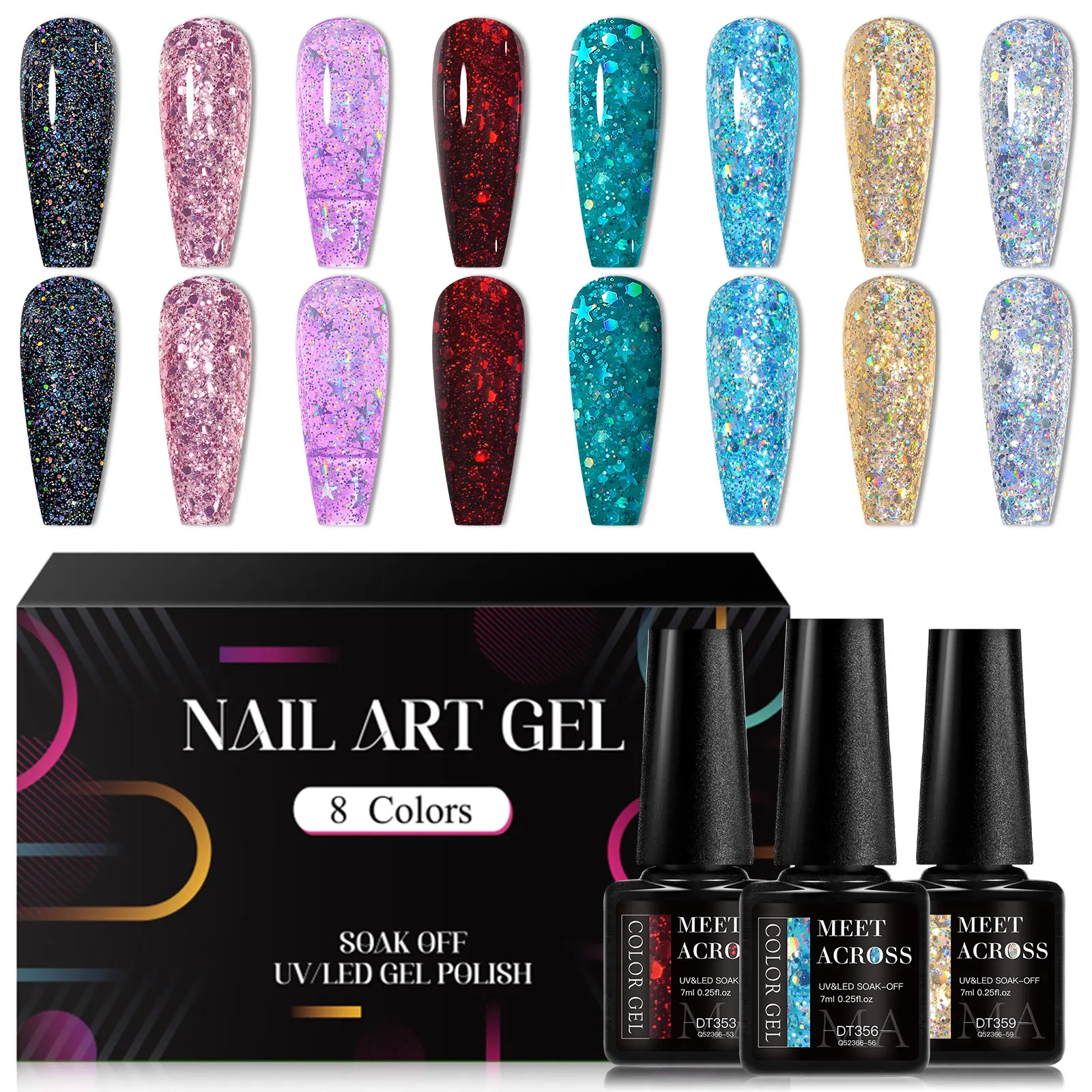Magnetyczny żel do paznokci cat eye Moonlight – zestaw 8 sztuk Neo chrom