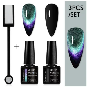 Magnetyczny żel do paznokci 9D Cat Eye z patyczkiem – zestaw 3 szt. Niebieski