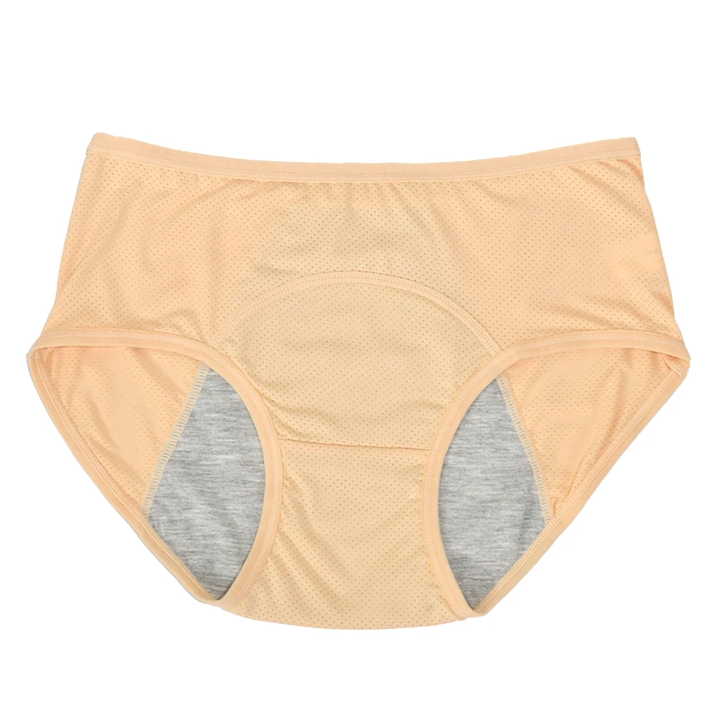 Majtki menstruacyjne jedwabiste z wysokim stanem wodoodporne plus size Beżowy