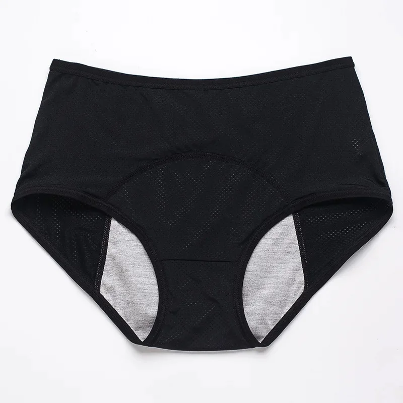 Majtki menstruacyjne plus size z wysokim stanem — oddychające i nieprzemakalne Czarny