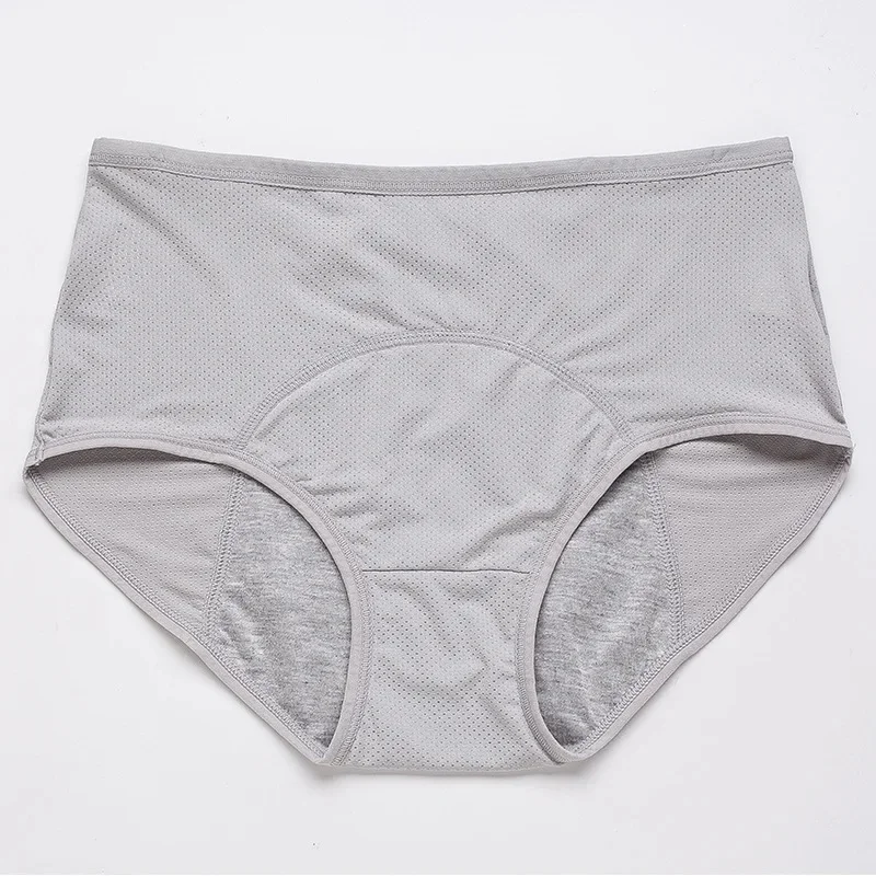 Majtki menstruacyjne plus size z wysokim stanem — oddychające i nieprzemakalne Szary