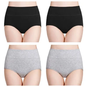 Bawełniane majtki modelujące z wysokim stanem plus size - 4 pary Niebieski