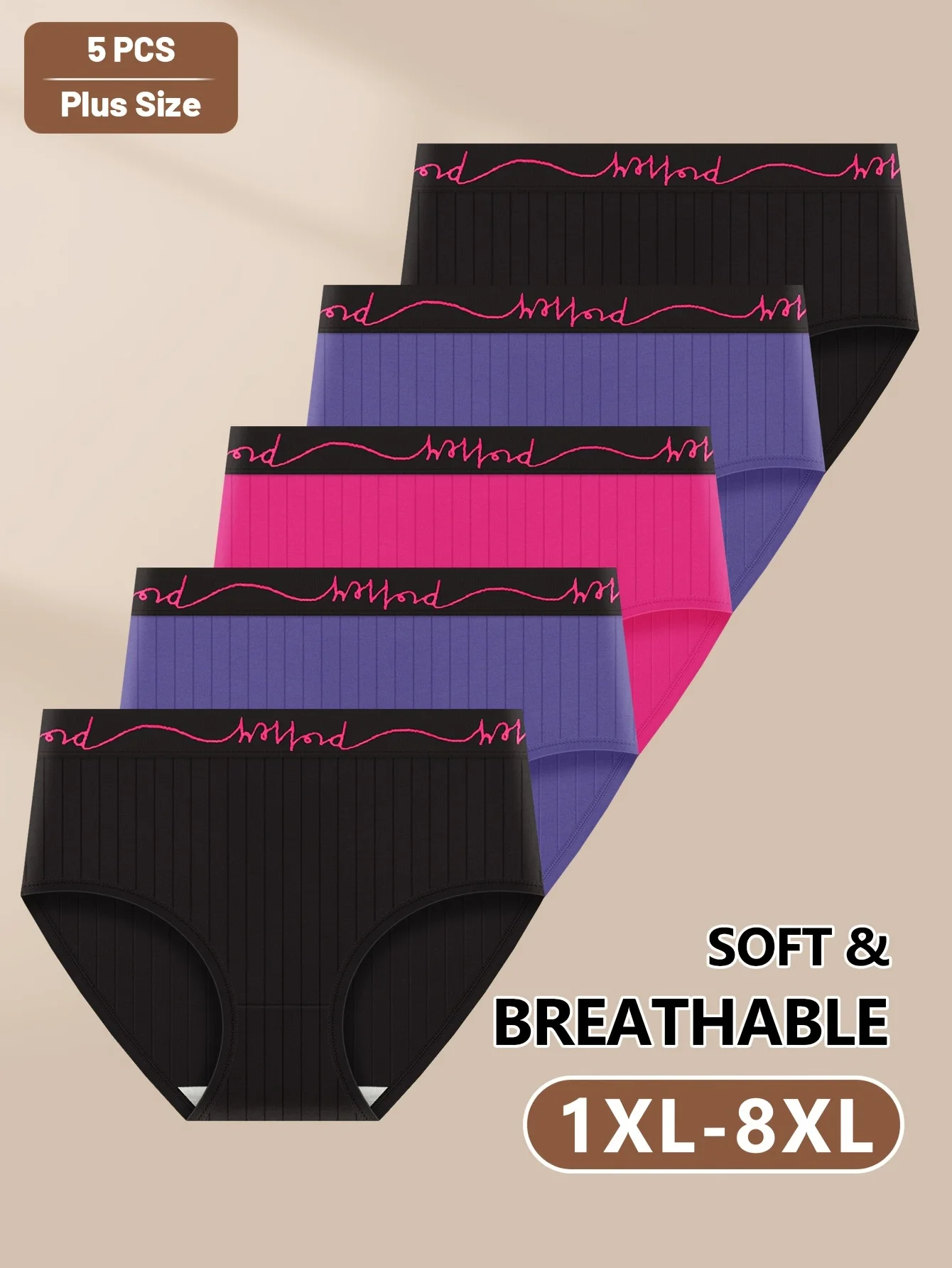 Majtki plus size z literowym pasem 5-pak Wielo