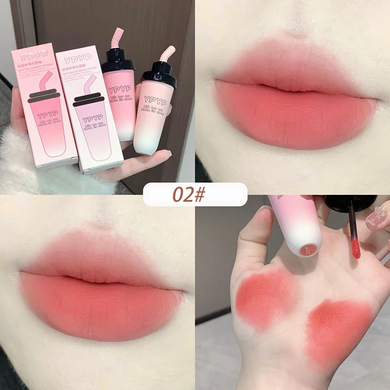 Matowa szminka w kubeczku herbaty mlecznej - brązowy lip mud K-beauty Błękitny