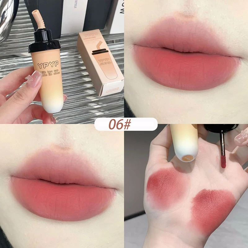 Matowa szminka w kubeczku herbaty mlecznej - brązowy lip mud K-beauty Czerwone wino