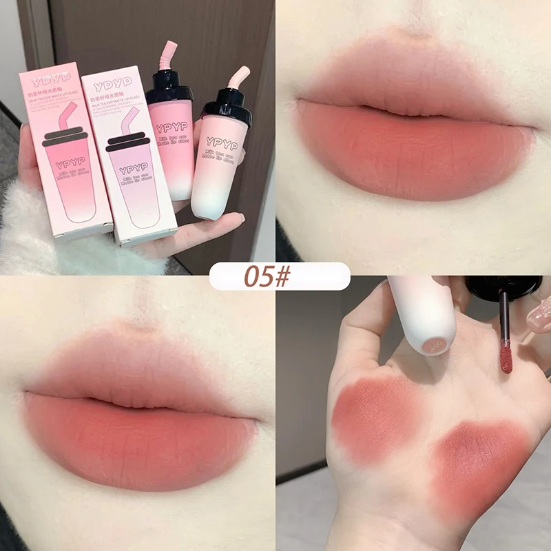 Matowa szminka w kubeczku herbaty mlecznej - brązowy lip mud K-beauty żółty