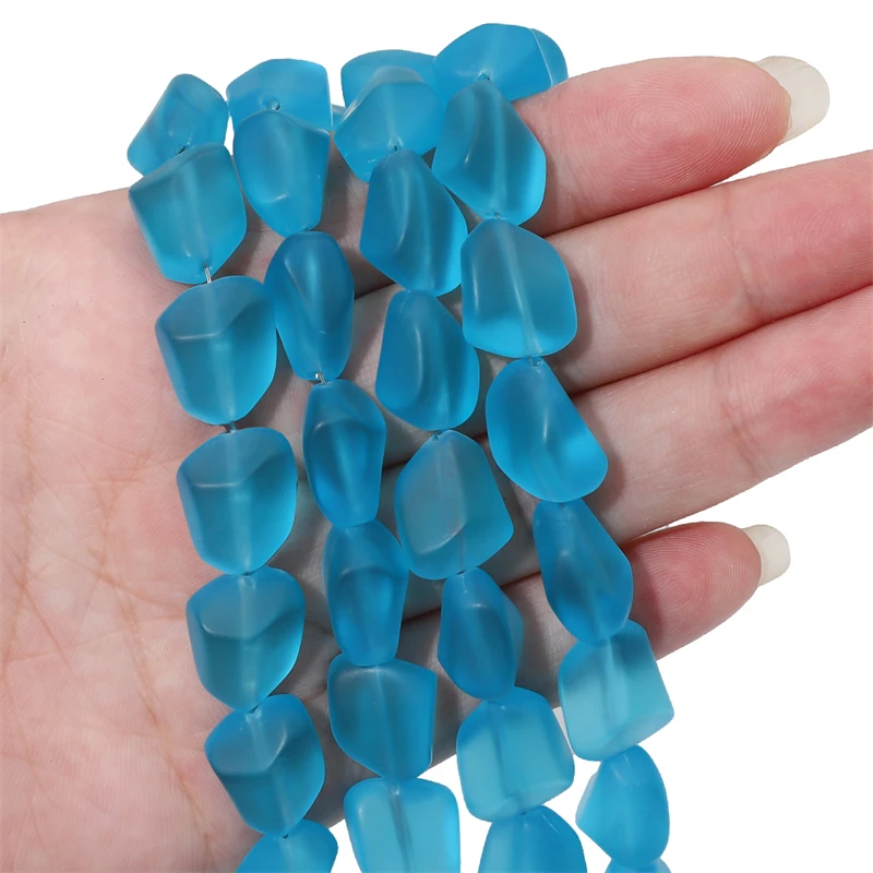 Matowe szklane koraliki w kształcie galaretki — nieregularne 12x15mm Gorący róż