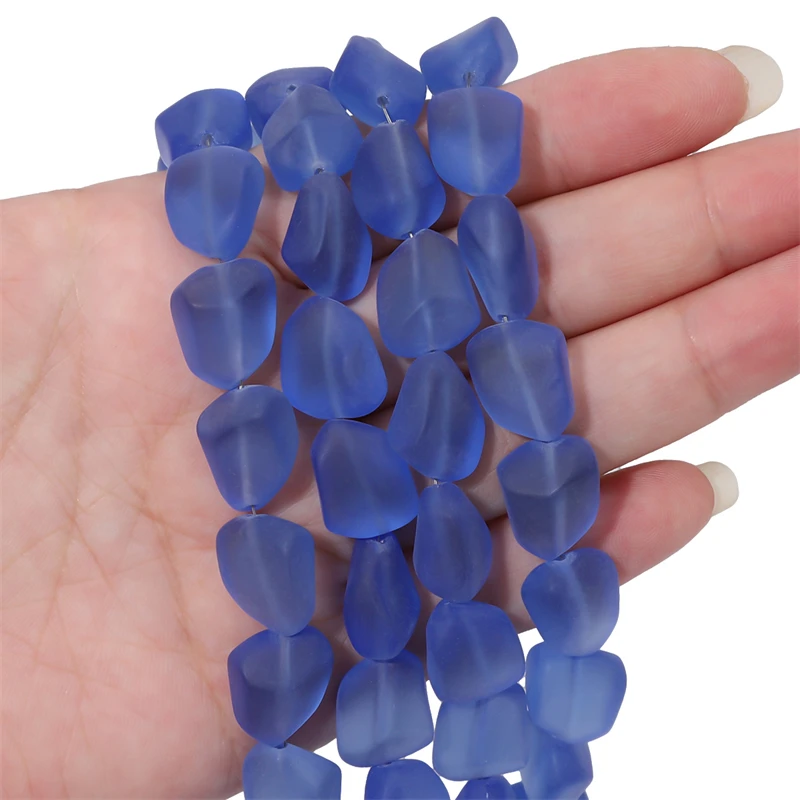Matowe szklane koraliki w kształcie galaretki — nieregularne 12x15mm Niebieski