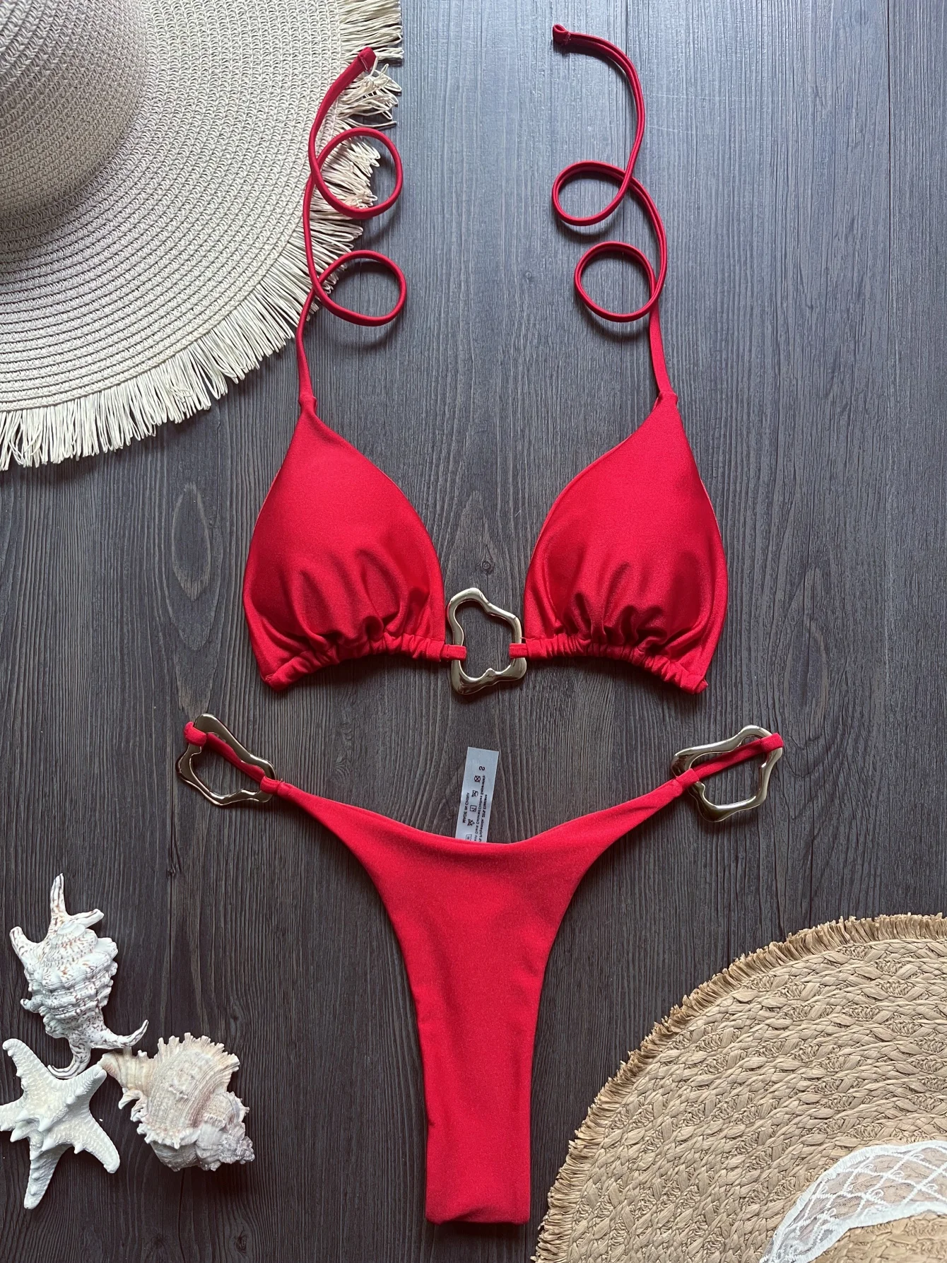Micro bikini halter stringi brazylijski — damski strój plażowy Brązowy