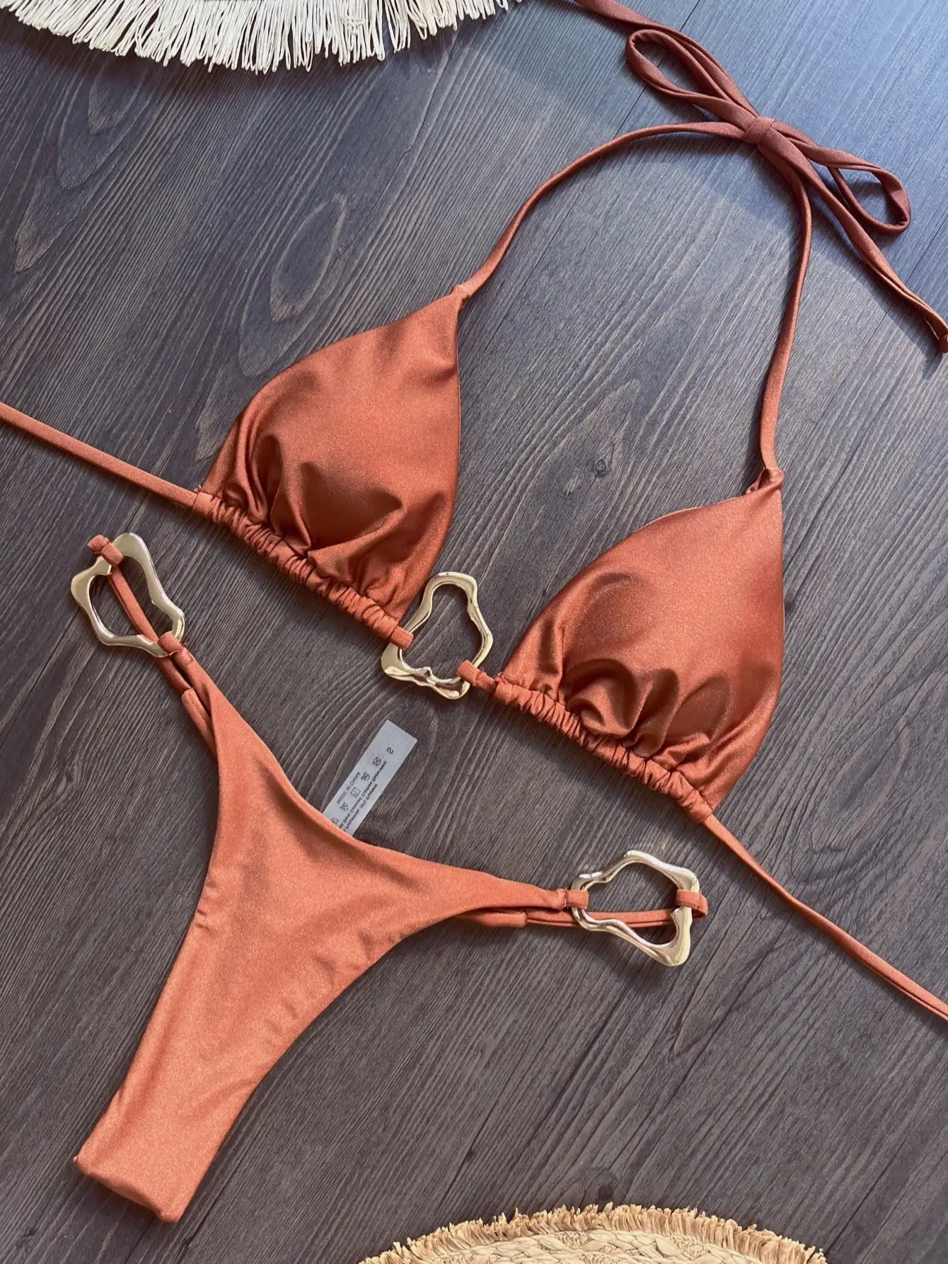 Micro bikini halter stringi brazylijski — damski strój plażowy Szary