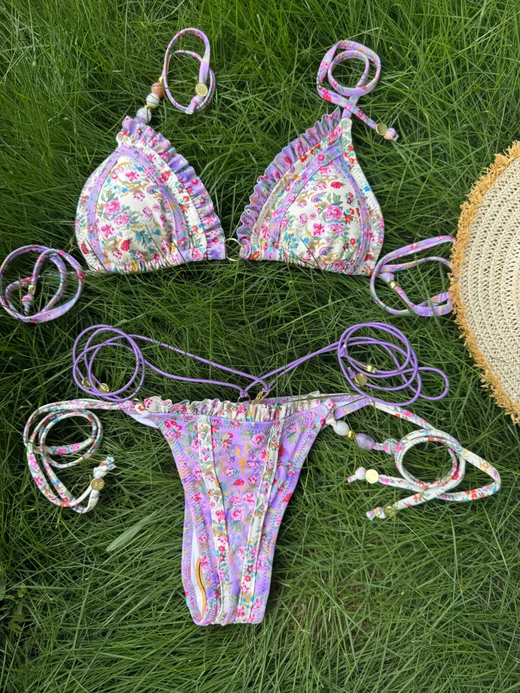 Micro bikini mini stringi damskie trójkątne z bandażem Biały