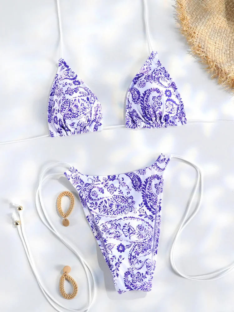 Micro bikini mini stringi damskie trójkątne z bandażem Khaki