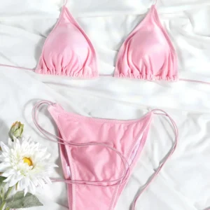Micro bikini mini stringi damskie trójkątne z bandażem Różowy