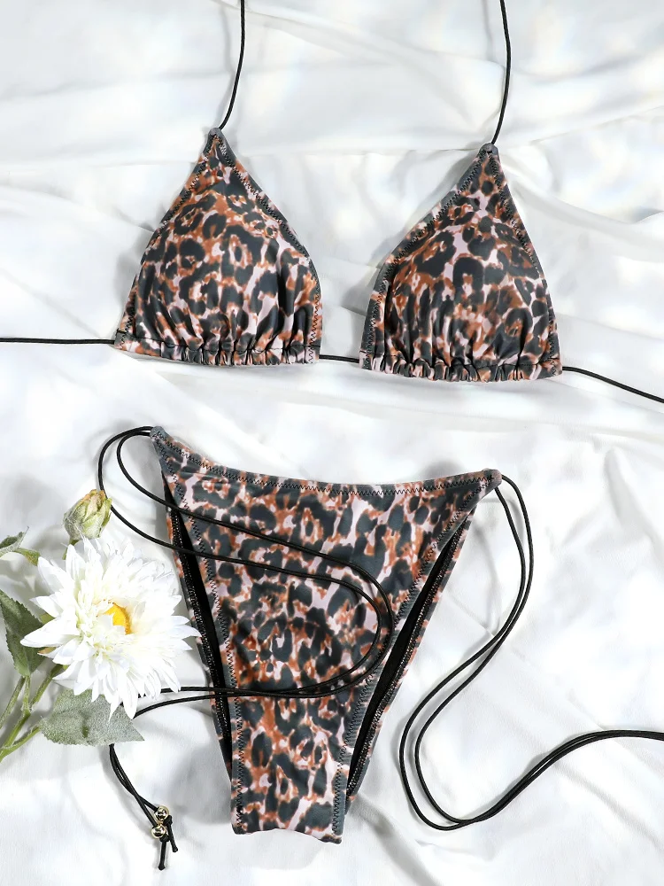 Micro bikini mini stringi damskie trójkątne z bandażem Złoto