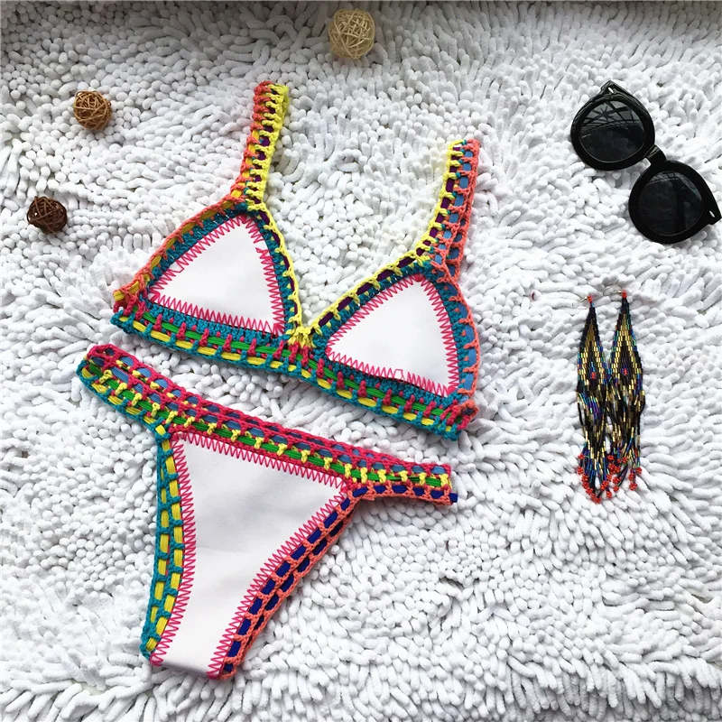 Micro bikini szydełkowe push-up z stringami plażowe Biały