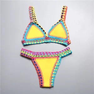 Micro bikini szydełkowe push-up z stringami plażowe Brązowy