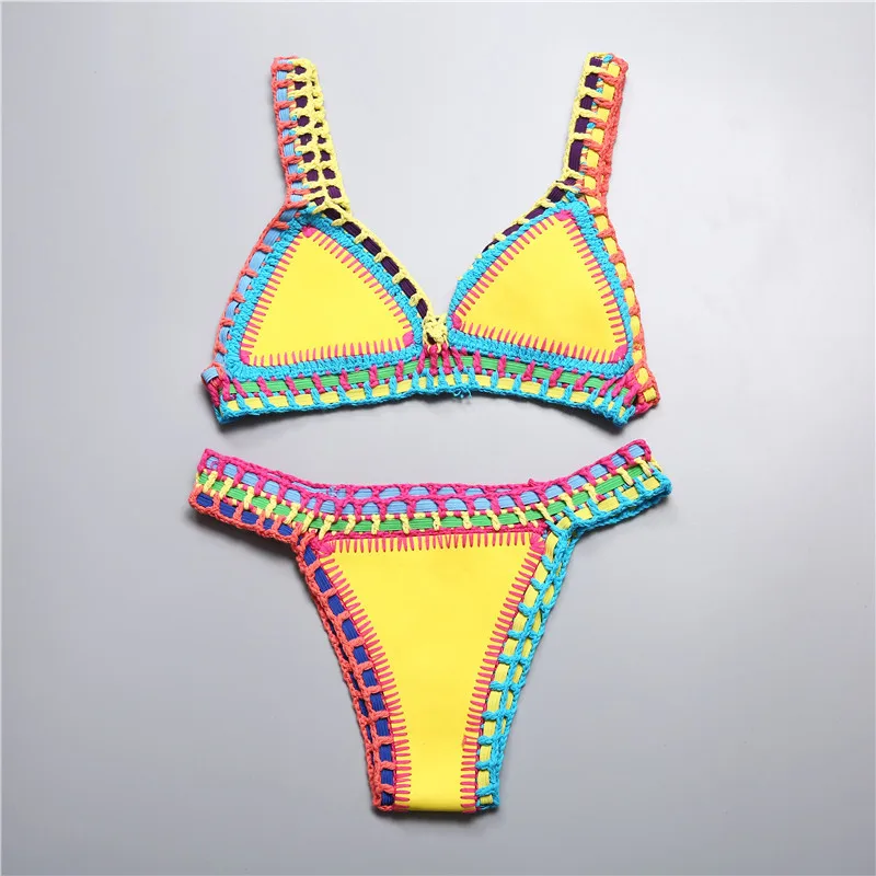 Micro bikini szydełkowe push-up z stringami plażowe Brązowy