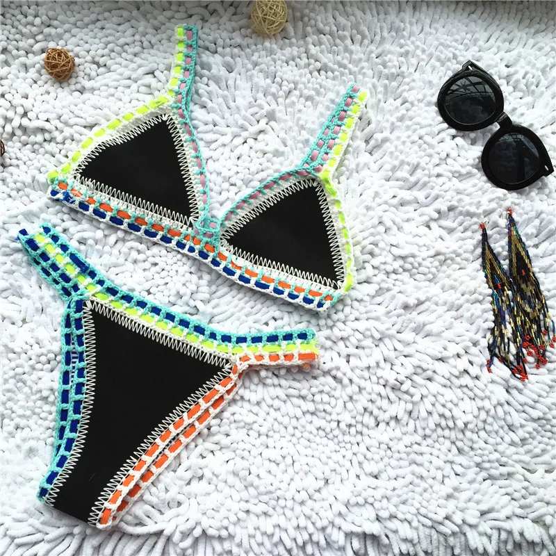 Micro bikini szydełkowe push-up z stringami plażowe Ciemnoszary