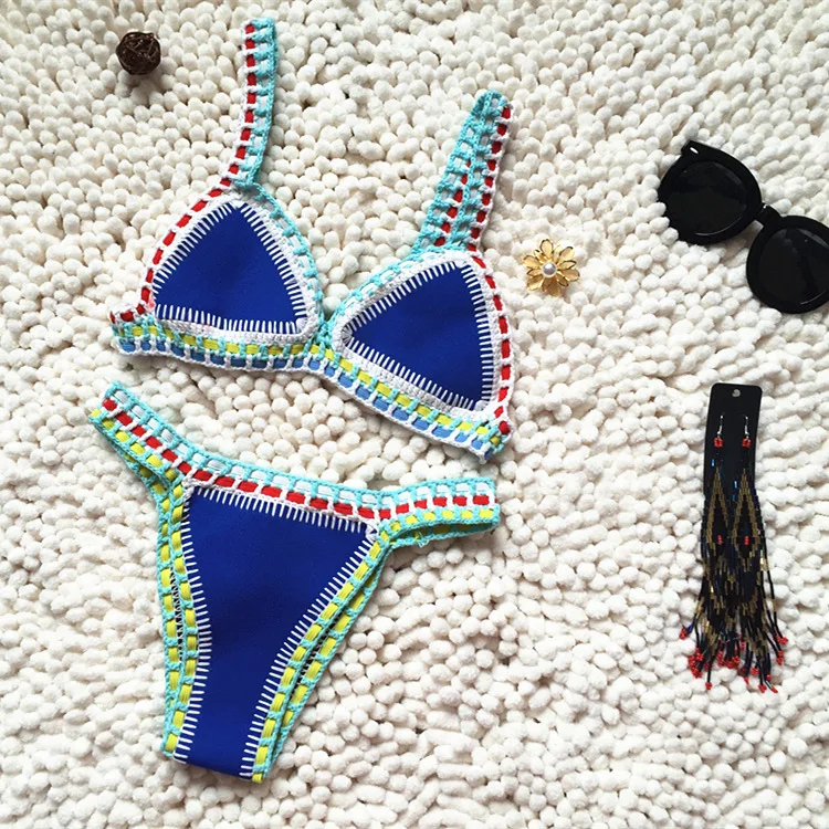 Micro bikini szydełkowe push-up z stringami plażowe Fioletowy