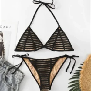 Micro bikini trójkątne w stylu punk na plażę Beżowy