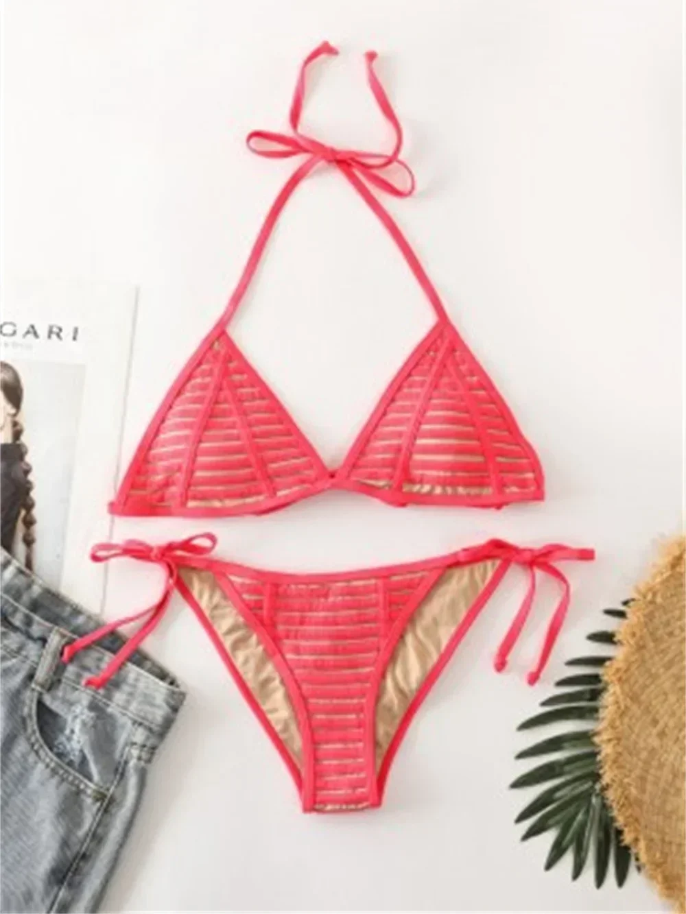 Micro bikini trójkątne w stylu punk na plażę Czarny